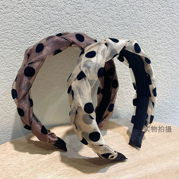 Yuxi Korean lace polka dot wide edge braid hairband, black sweet high top headband, face-washing and hairpin