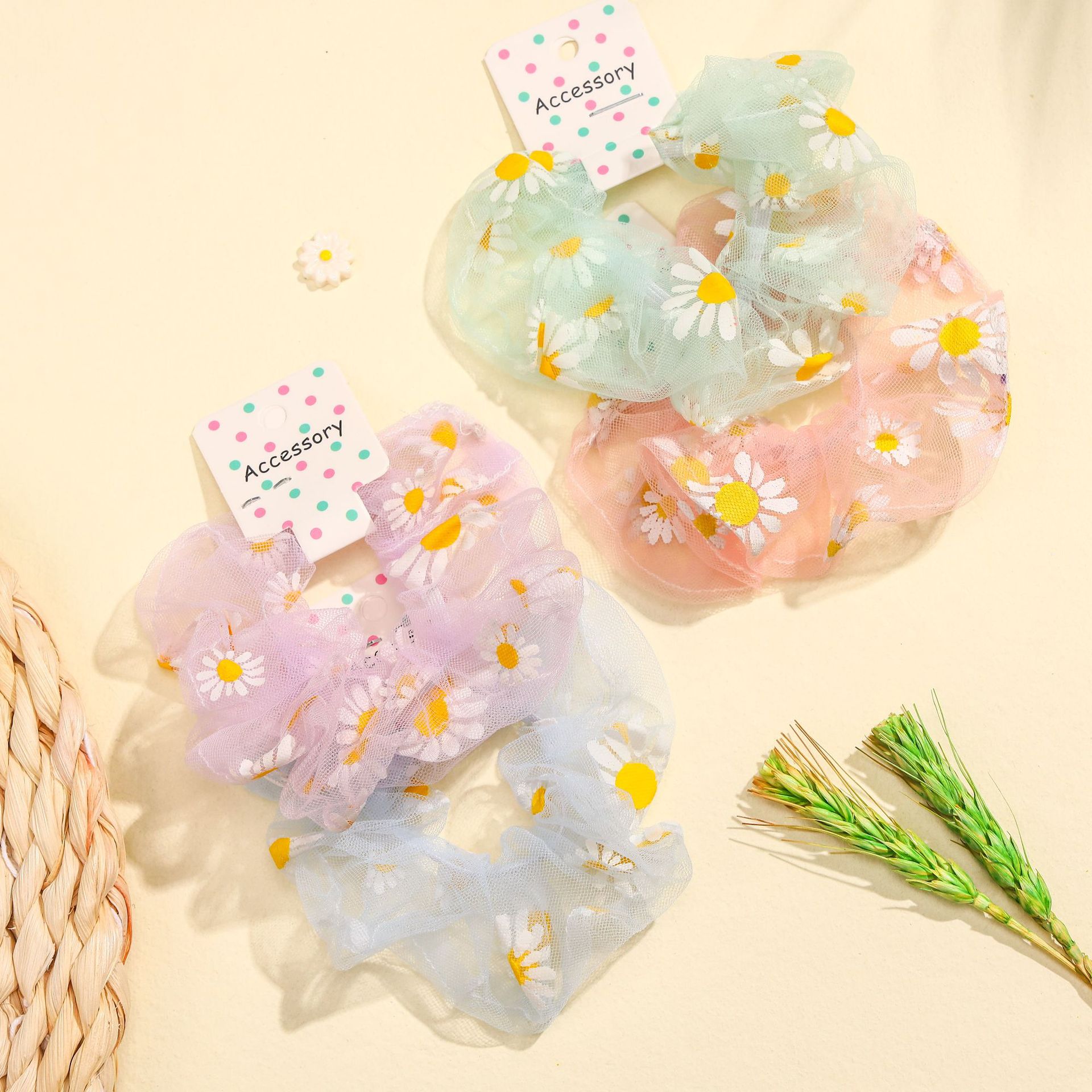 Spring And Summer New Children's Mesh Small Daisy Large Intestine Korean Version Of Fat Sausage Hair Circle Girl Ins Organza Head Rope details Picture
