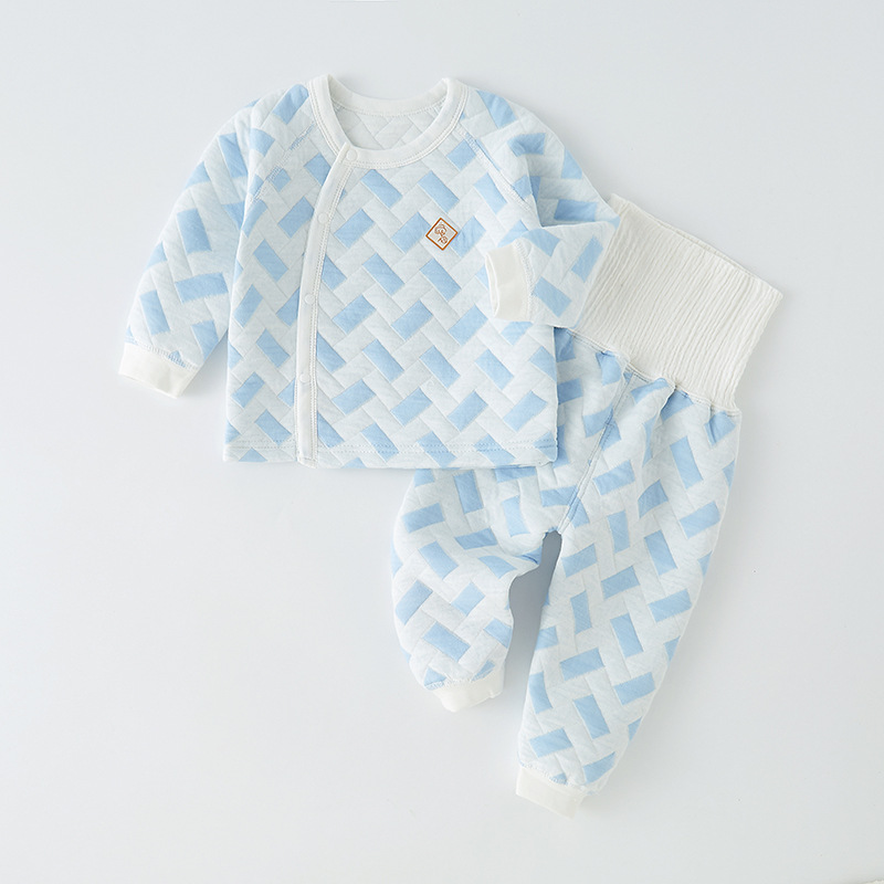 Children's thermal underwear set, autumn and winter baby pajamas, pure cotton long Johns and long pants, high-waisted belly protection baby girls' home wear Specification image