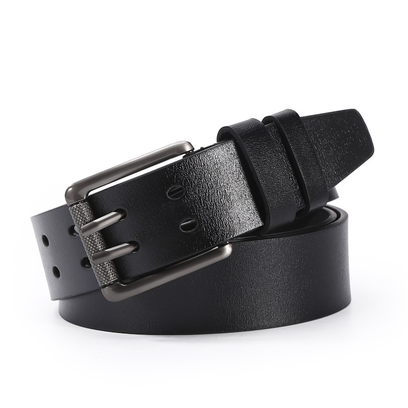 Cross-border best-selling men's double-row pin buckle belt, cowhide belt, retro casual belt manufacturer, wholesale and direct sales in stock Specification image