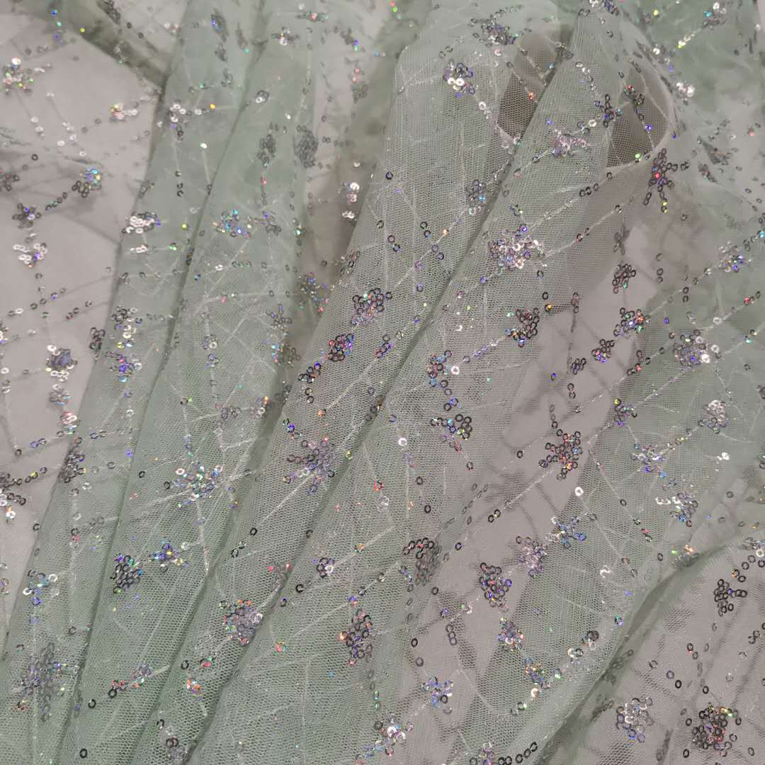 Hongli Technology HLJC-337 Europe Station Women's clothing sequined embroidery fabric lace dress, evening dress, wedding dress, checkered embroidery sequined fabric, supports cut rice sample, direct supply and customization in stock details Picture