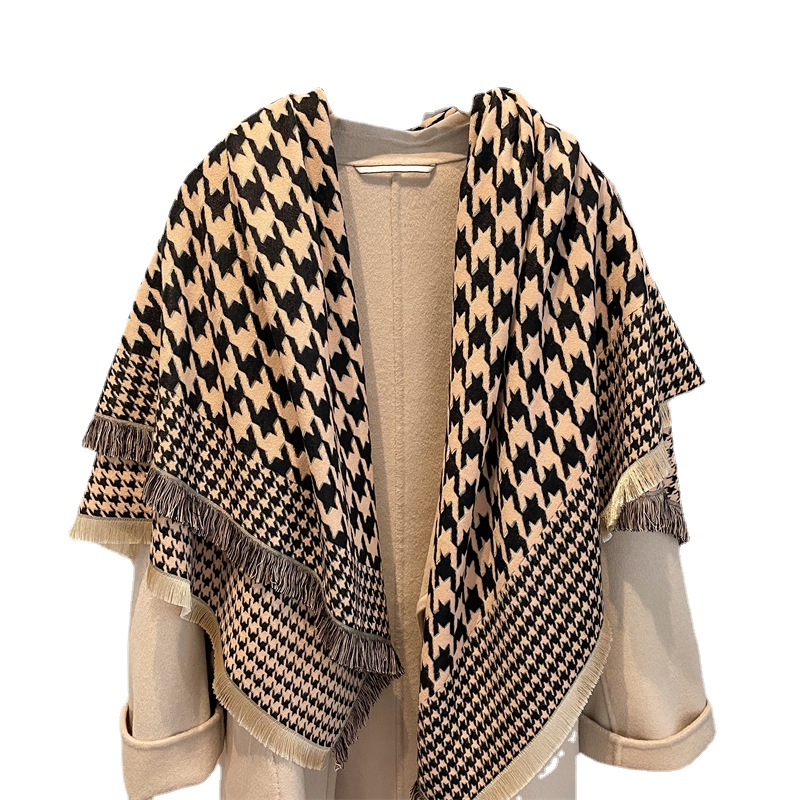 Yangzi Scarf Female Imitation Cashmere Thickened Square Scarf Autumn And Winter Thousand Bird Lattice Air-Conditioned Room Warm Shawl European And American Style Item Picture
