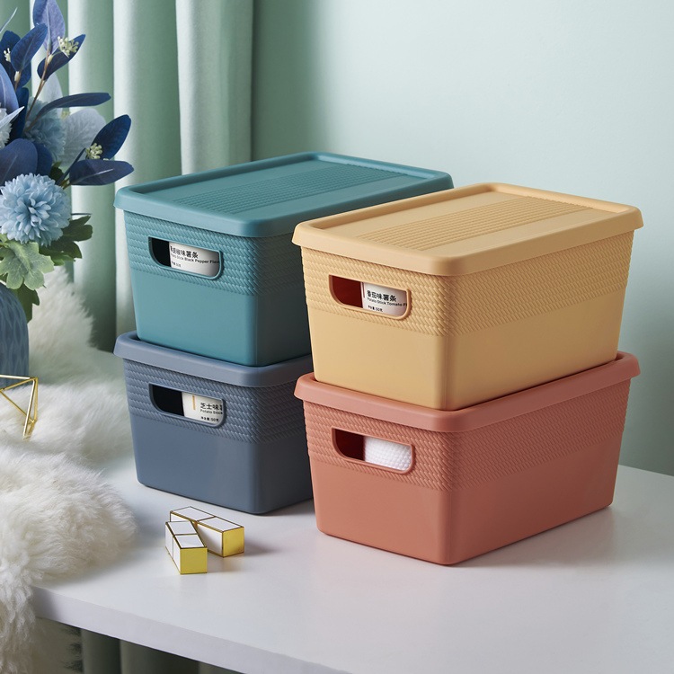 Snack storage basket, cute dormitory household covered desktop storage box, sundries sorting box, plastic basket Application Scenario