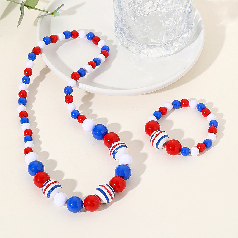 European And American Cross-Border American Independence Day Wood Beads Beaded Pendant Diy Bracelet Necklace Set Holiday Jewelry Ornaments details Picture