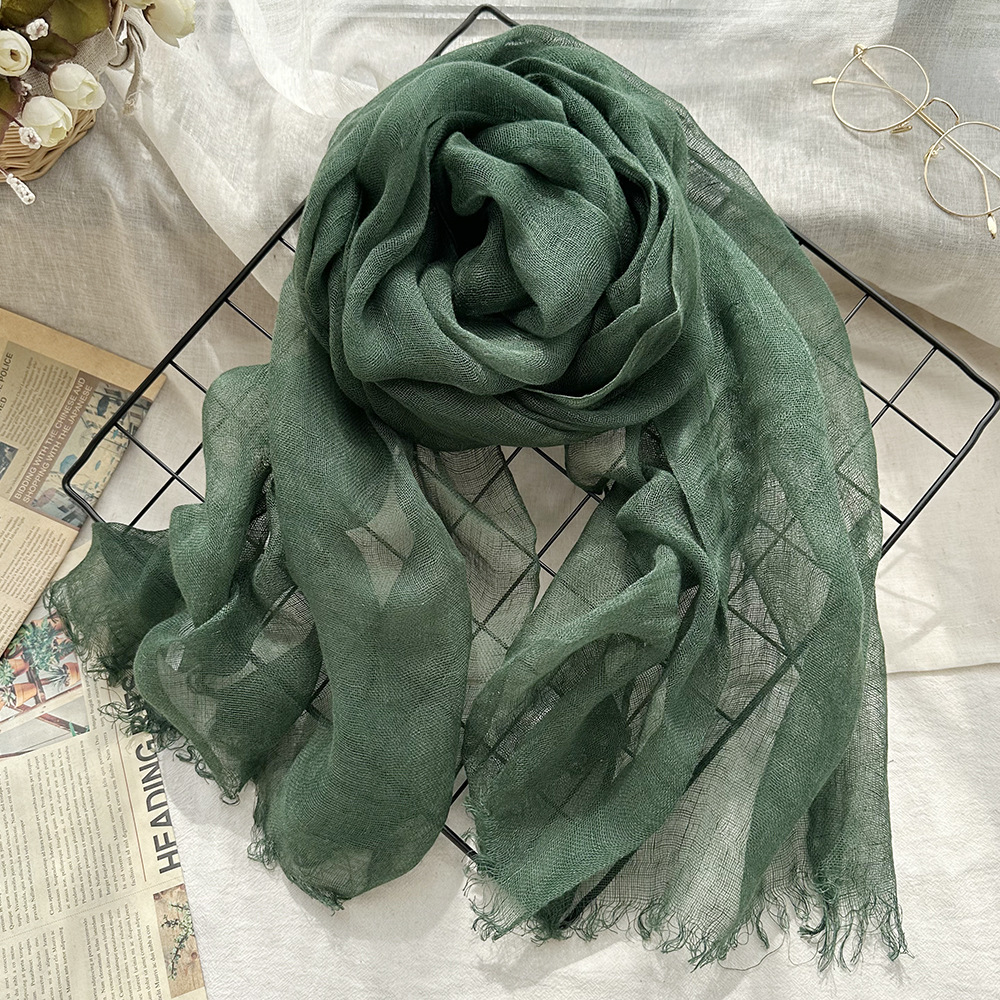 Spring And Summer New Thin Breathable Linen Scarf Ladies Literary Pure Color Shawl Day All Match Pure Linen Scarf Women