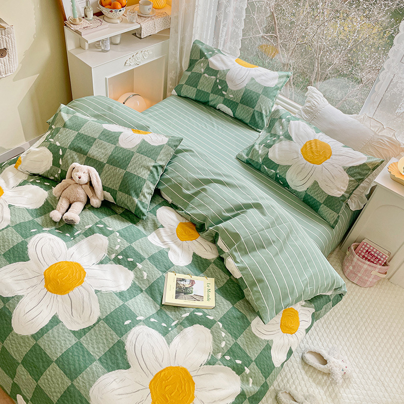 Ins-style pure cotton four-piece set, all-cotton quilt cover, fresh and delicate floral bed sheet, quilt cover, bed hat style bedding Specification image