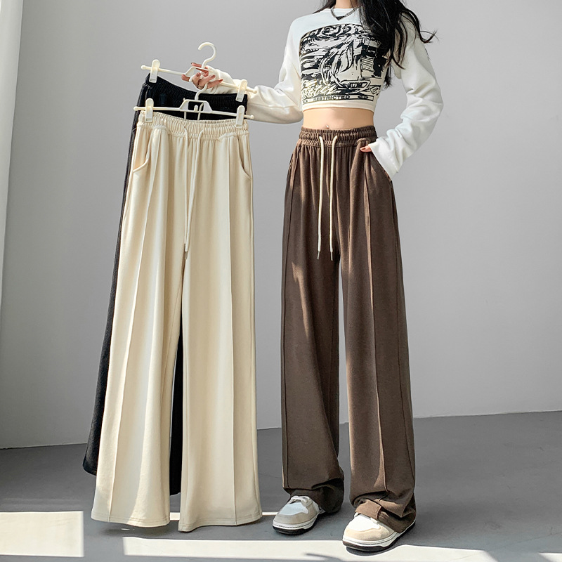 (Glutinous rice wide-leg pants) High-waisted, sagging, straight-leg wide-leg floor-length pants with a design sense, grey casual pants, trendy ins