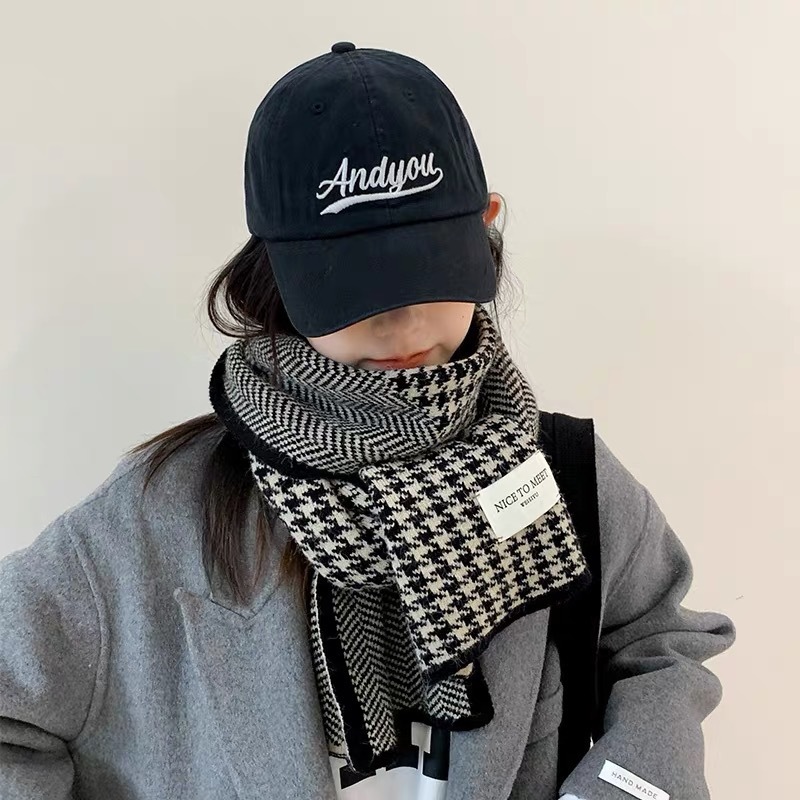 Thickened Warm Thousand Bird Lattice Scarf New Student All-Match Female Autumn Winter Solid Color High Love Knit Neck Specification drawing