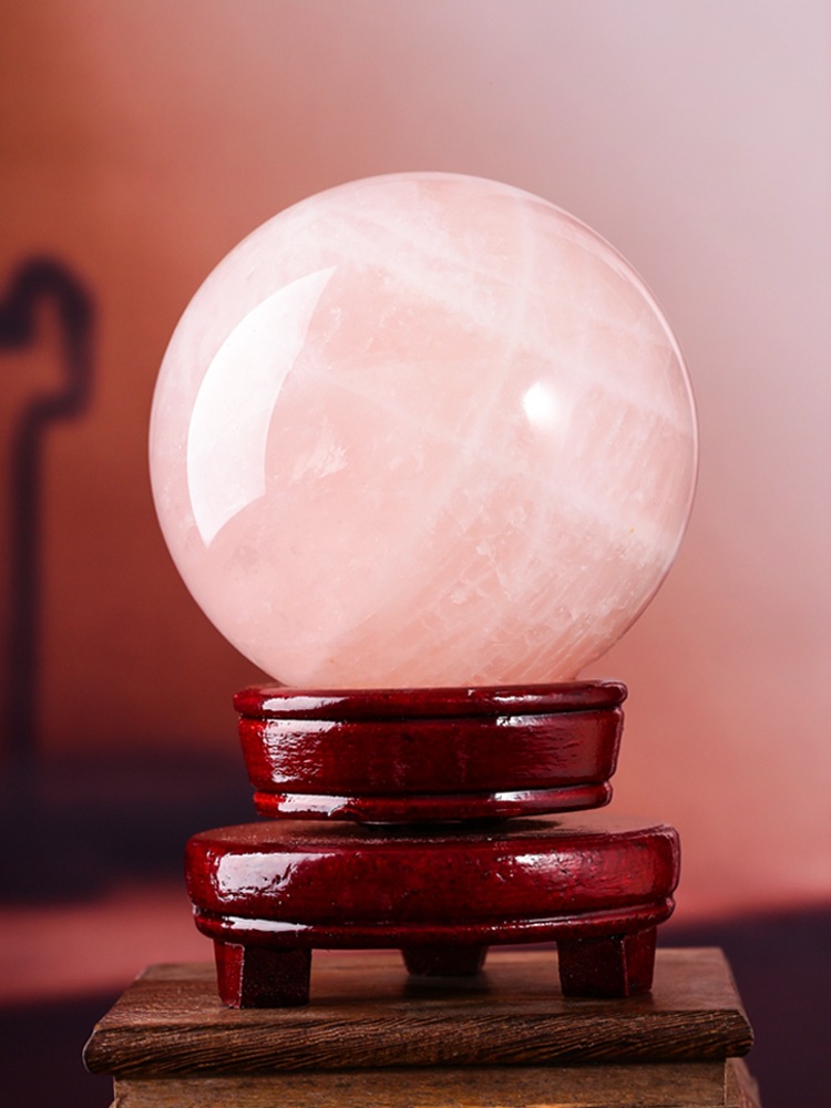Natural powder crystal ball topaz white crystal Dongling jade ball home office desktop ornaments with base full figure