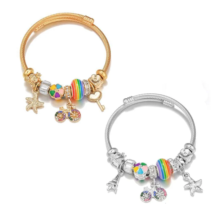 Oly Magic Bracelet 6778 Diy Stainless Steel Bracelet Pan Style Bracelet Color Bicycle Bicycle Pendant Childhood Bracelet Jewelry Wholesale