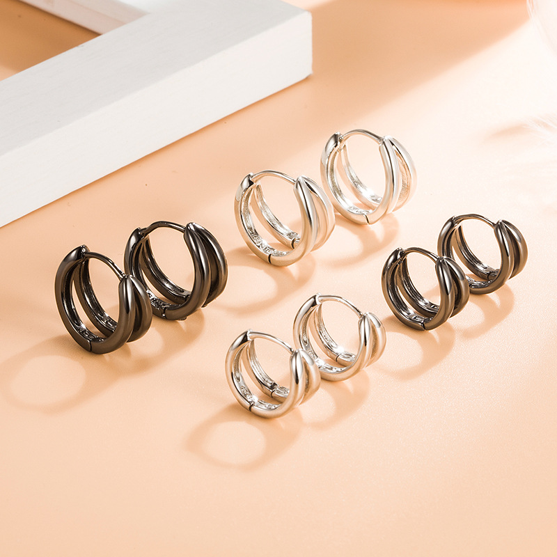 Harbour Wind double loop earrings Cold wind female circle earrings niche design round studs couple earrings tide thumbnail