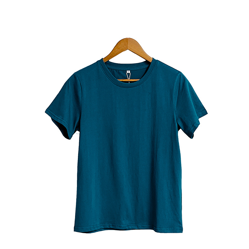 Cross-Border Independent Station Europe And The United States Explosive Summer Women's Spot 100% Cotton Solid Color Casual Round Neck Short-Sleeved T-Shirt Women Item Picture