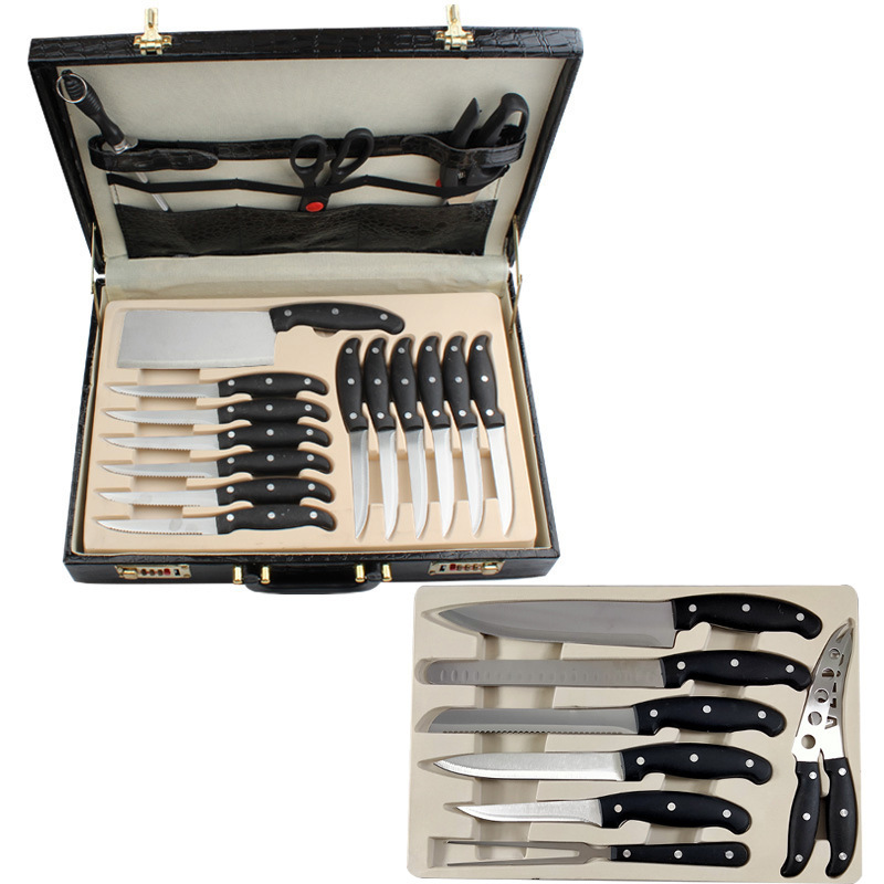 Manufacturers Stock 25 Sets Of Leather Box Knife Set Stainless Steel Kitchen Knife Chef Knife Scissors Pizza Steak Knife Gift Box Set Item Picture
