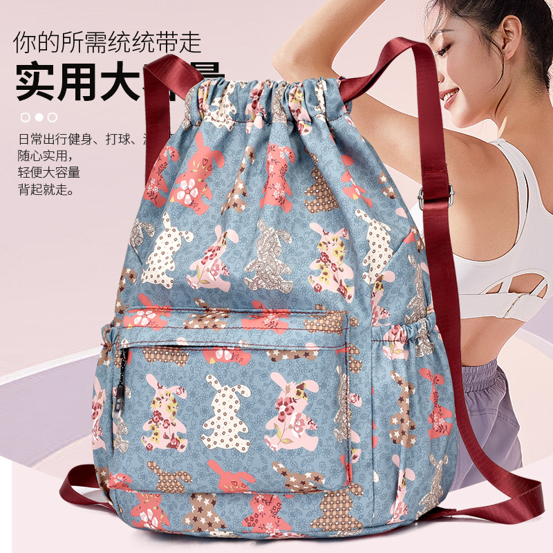 National Style Lightweight Nylon Fabric Bunches Backpack Leisure Drawstring Bucket Bundle Pocket National Style Travel Backpack