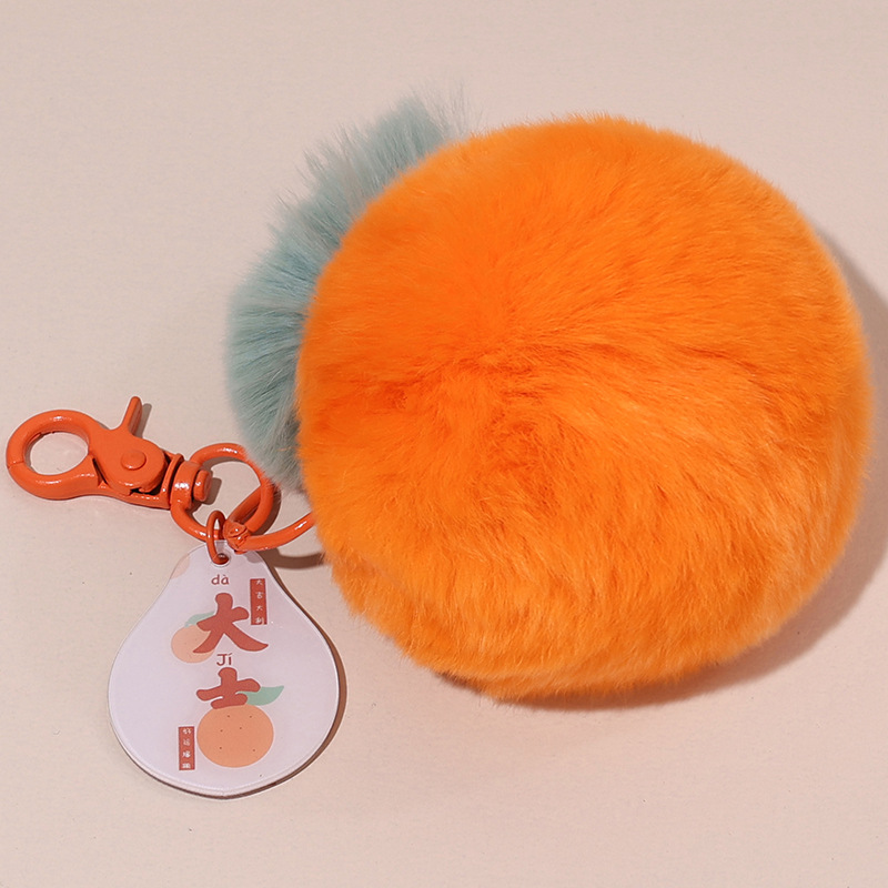 Great luck and prosperity, real fur, rex rabbit fur, small oranges, pears, car keychains, pendants, plush schoolbags, bag decorations, gifts Specification image