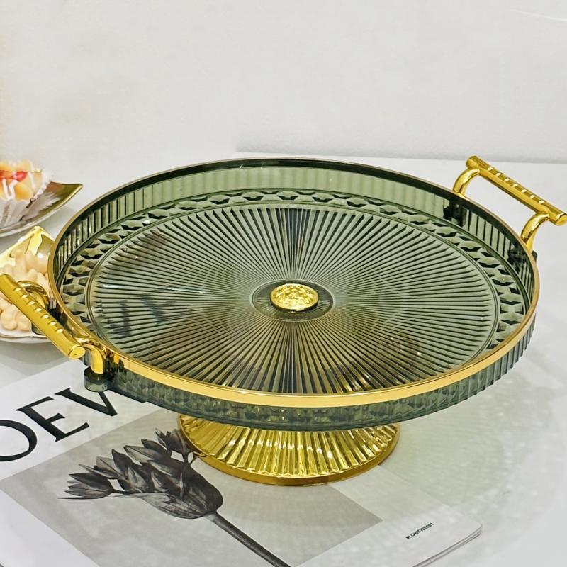 Light luxury Phnom Penh round plastic tray household water cup teacup storage tray beauty salon commercial tea fruit tray cha tea cup storage tray Gold castle vase tea fruit tray tray full figure