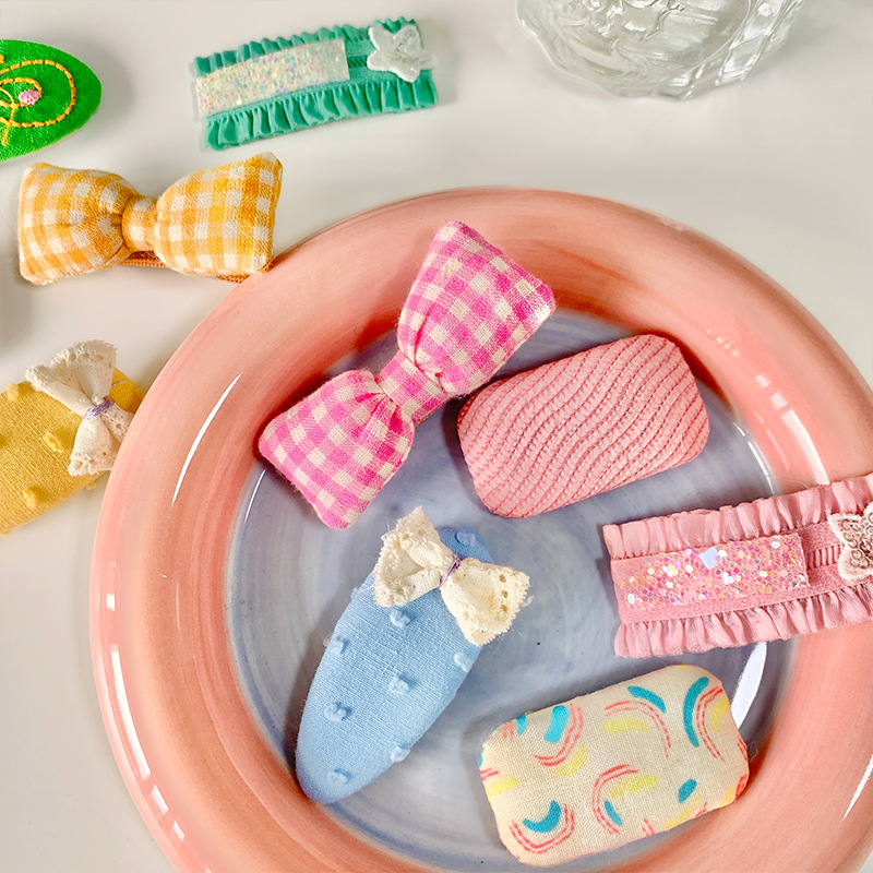 Korean Version Of The New Plaid Bow Children's Cloth Hair Clip Small Fresh Baby Floral Hair Card Girl Hair Clip Headwear Specification drawing