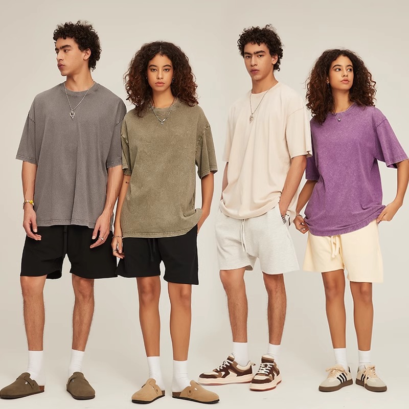 国潮/短袖/t恤男士短袖潮流/冰棉体桖/做旧短袖白底实物图