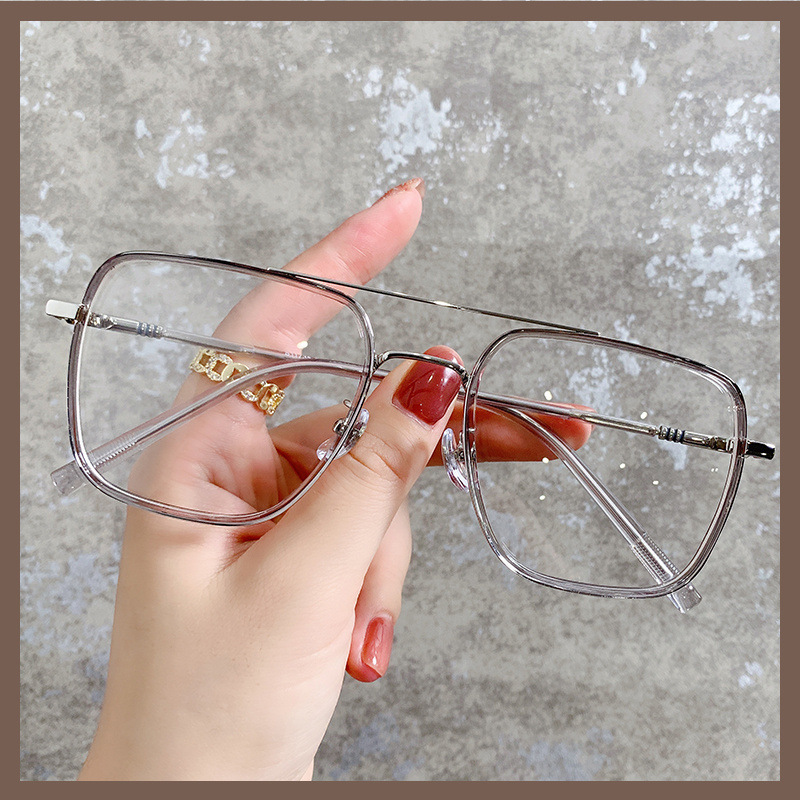 Ultra-light large-frame double-beam tr90 glasses for both men and women, featuring a retro and trendy Japanese style, making big faces look smaller, comfortable and personalized details Picture