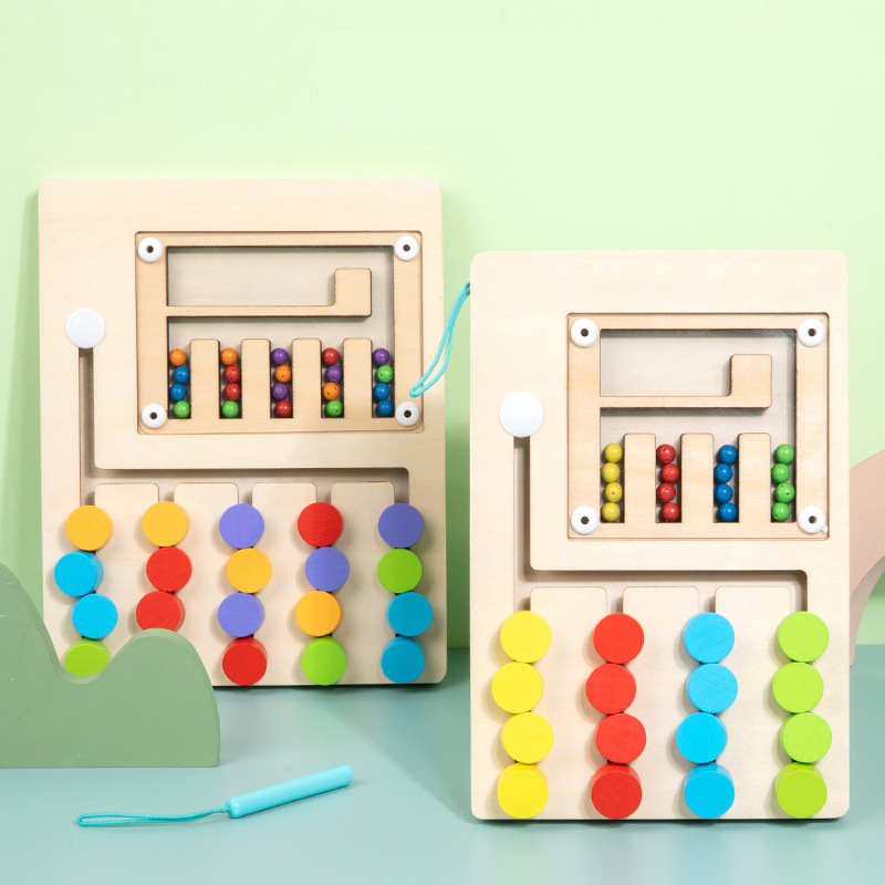 Wooden ball bearings, four-color and five-color movement games, children's thinking training, enlightenment, hand-eye coordination, early education and intelligence toys