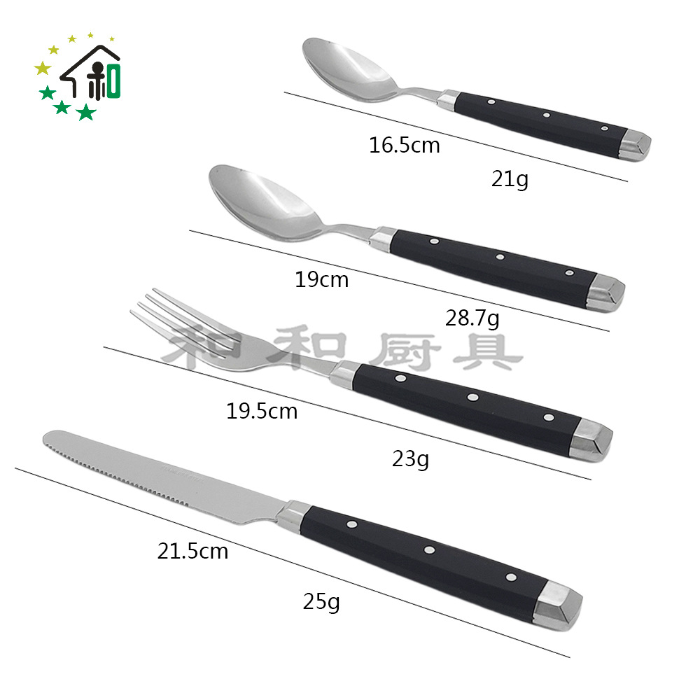 Storage Bucket Plastic Handle Western Steak Cutlery Stainless Steel Knife, Fork And Spoon 24-Piece Cutlery Set details Picture