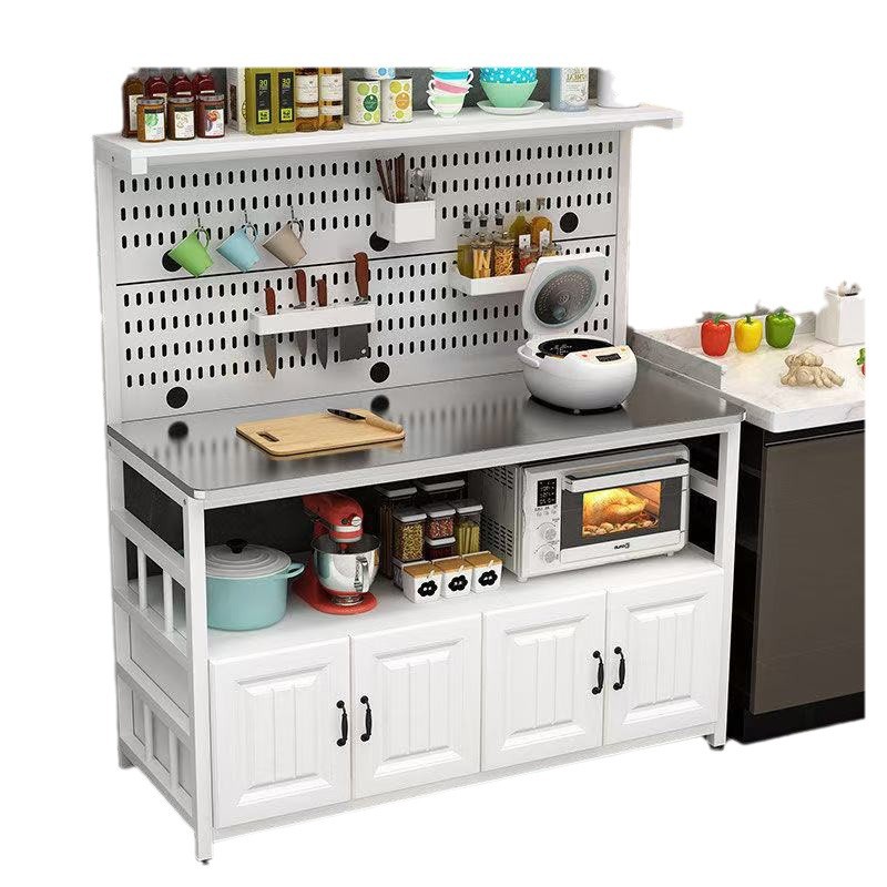 Perforated board kitchen storage rack, stainless steel workbench, vegetable cutting table, cooking counter, floor-standing multi-functional storage cabinet Item Picture
