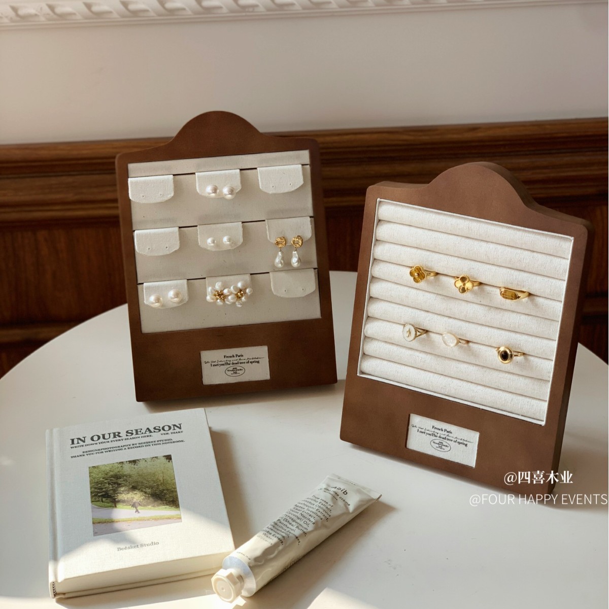 韩系复古木质珠宝首饰展示架直播陈列戒指耳钉耳环饰品店道具细节图