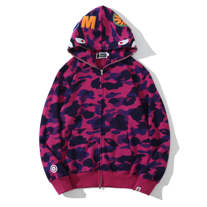 Cross-Border Wholesale Bape Shark Head Classic Camouflage Hooded Cardigan Zipper Hair Circle Men And Women's Fashion Hoodie Coat Application Scenario