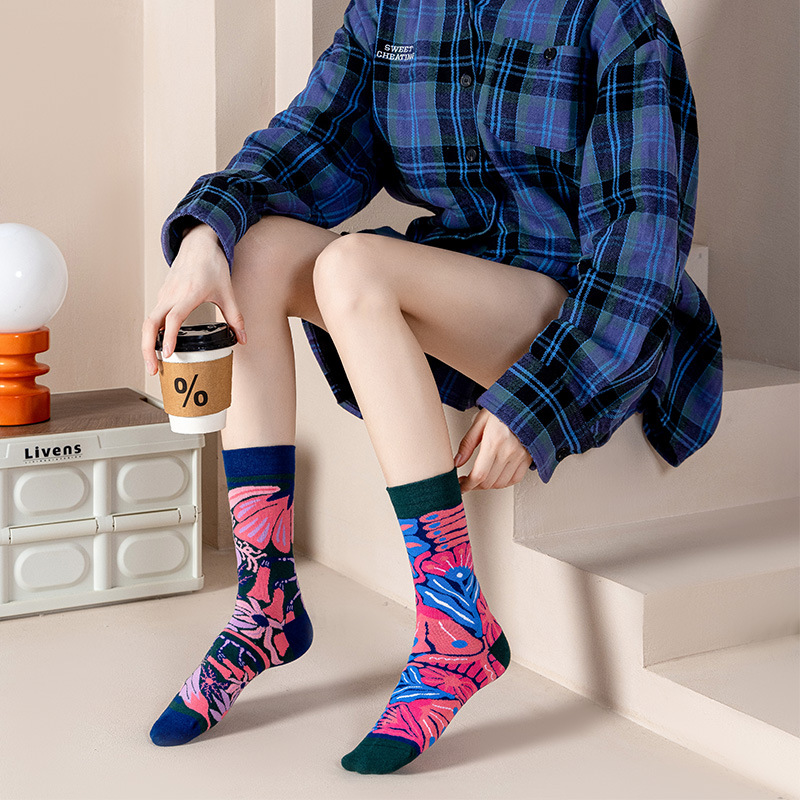 Ab Socks New Asymmetrical Couple Socks Cartoon Combed Cotton Hand Stitched Head Ab Cotton Socks Creative Multi-Color Options details Picture