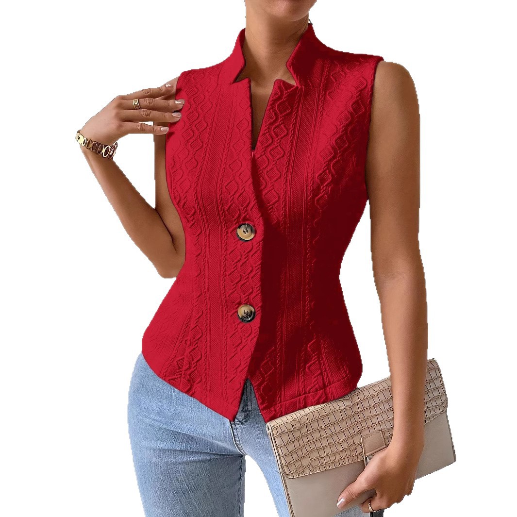 In 2025, the new cross-border women's clothing from Amazon in Europe and America features a V-neck button-down sleeveless vest, a waistcoat and a top for women Item Picture