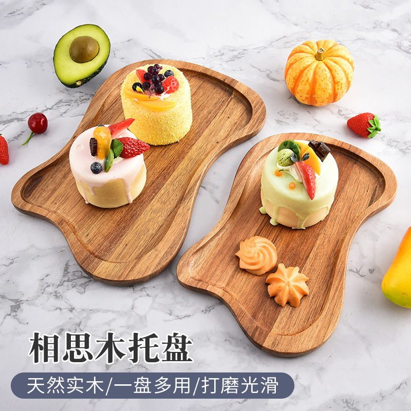 相思木长方形分三格木质餐盘 实木创意点心茶杯木盘子咖啡木托盘产品图