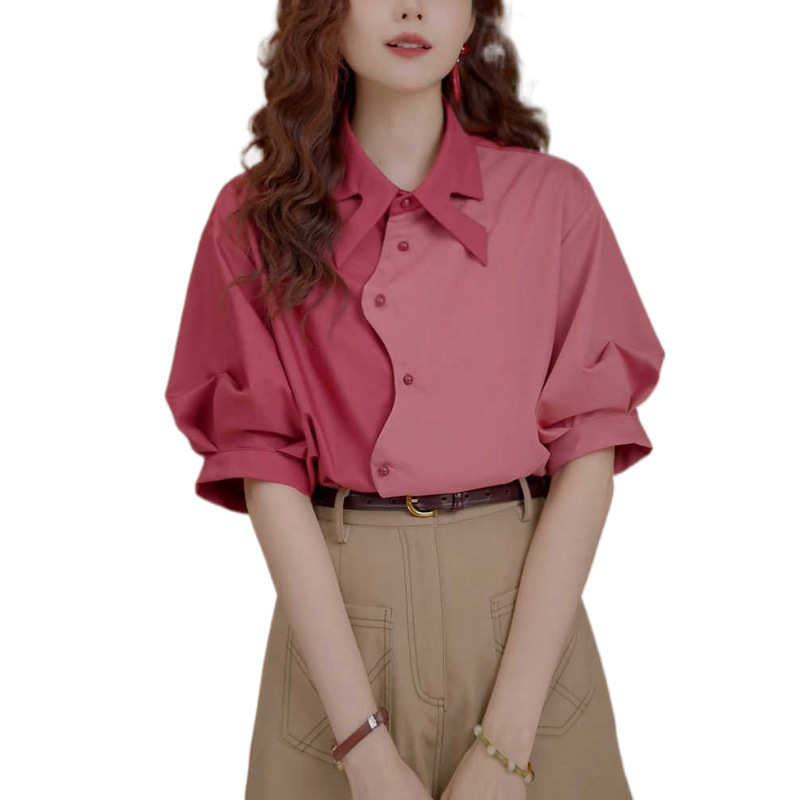 Hong Kong-style retro fashion, youthful and girlish short-sleeved shirt, a new design for women's summer, with a color-blocking loose and slimming top Item Picture