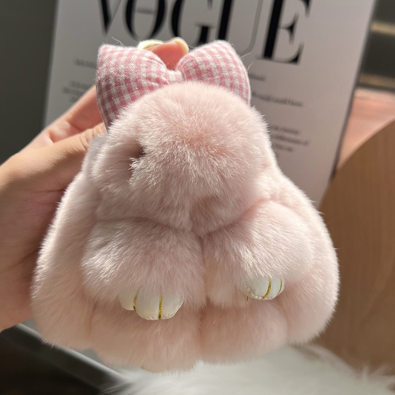 Cute Rex rabbit fur bow, little rabbit, car keychain, pendant, ins plush toy, schoolbag Application Scenario