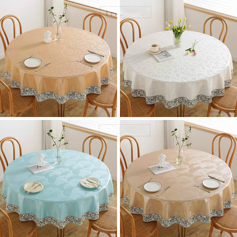 No-wash restaurant household fabric round table, hotel oil-proof, restaurant Chinese-style waterproof round heat-resistant tablecloth, fabric tablecloth details Picture