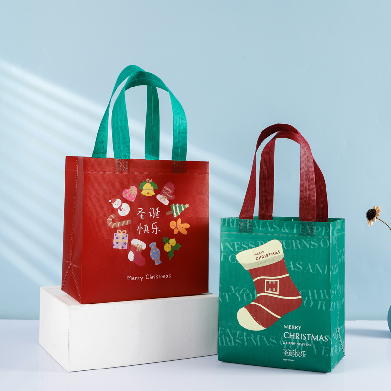 Laminated non-woven fabric bags for promotional gift packaging, hand-held bags, heat-pressed non-woven fabric, Christmas LOGO printing