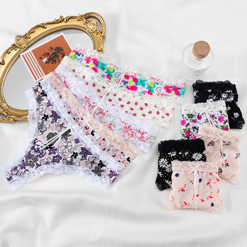 New Sexy Underwear Women Lace Printed Thong Women Low Waist Temptation T Pants Light Soft Briefs full figure