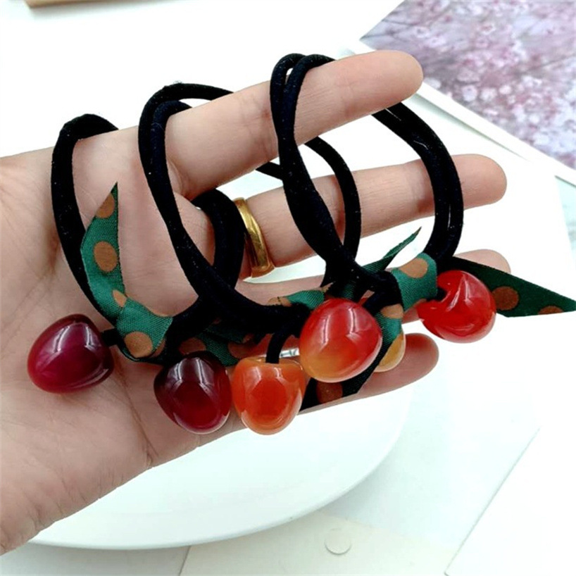 Cherry head string dot streamer simulation headdress ribbon hair rope network red Korean version hair band 1 yuan jewelry headflower details Picture