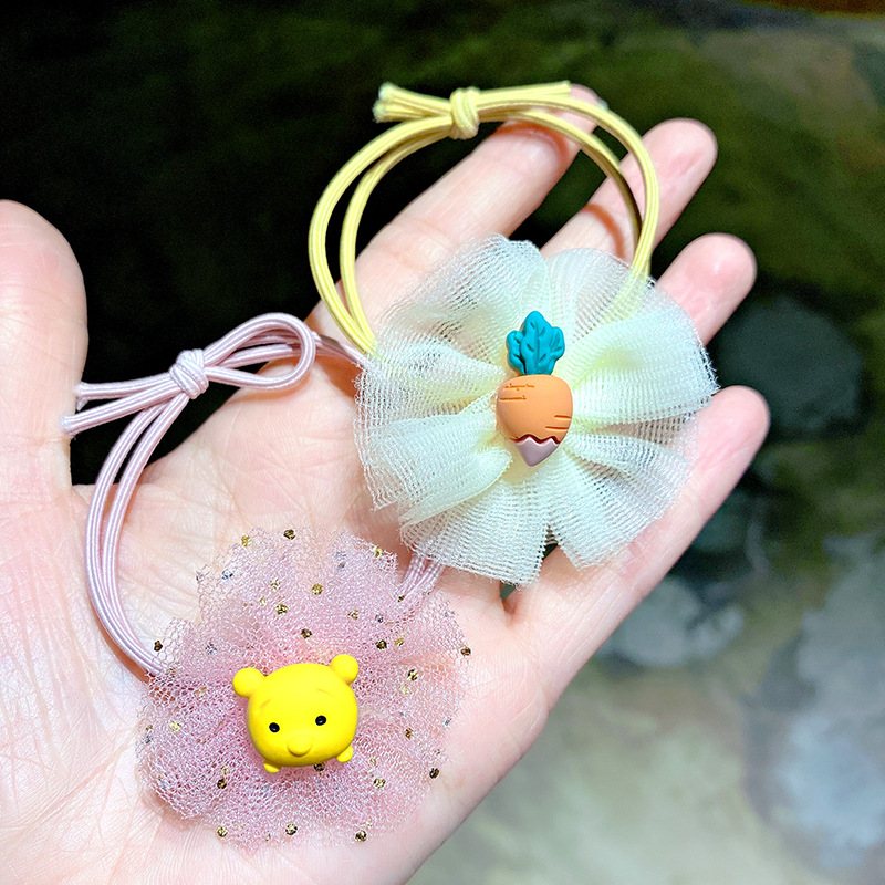 South Korea's New Children's Hair Band Hyuna Wind Net Bow Cartoon Head Rope Little Girl Princess Rubber Band Hair Rope Application Scenario