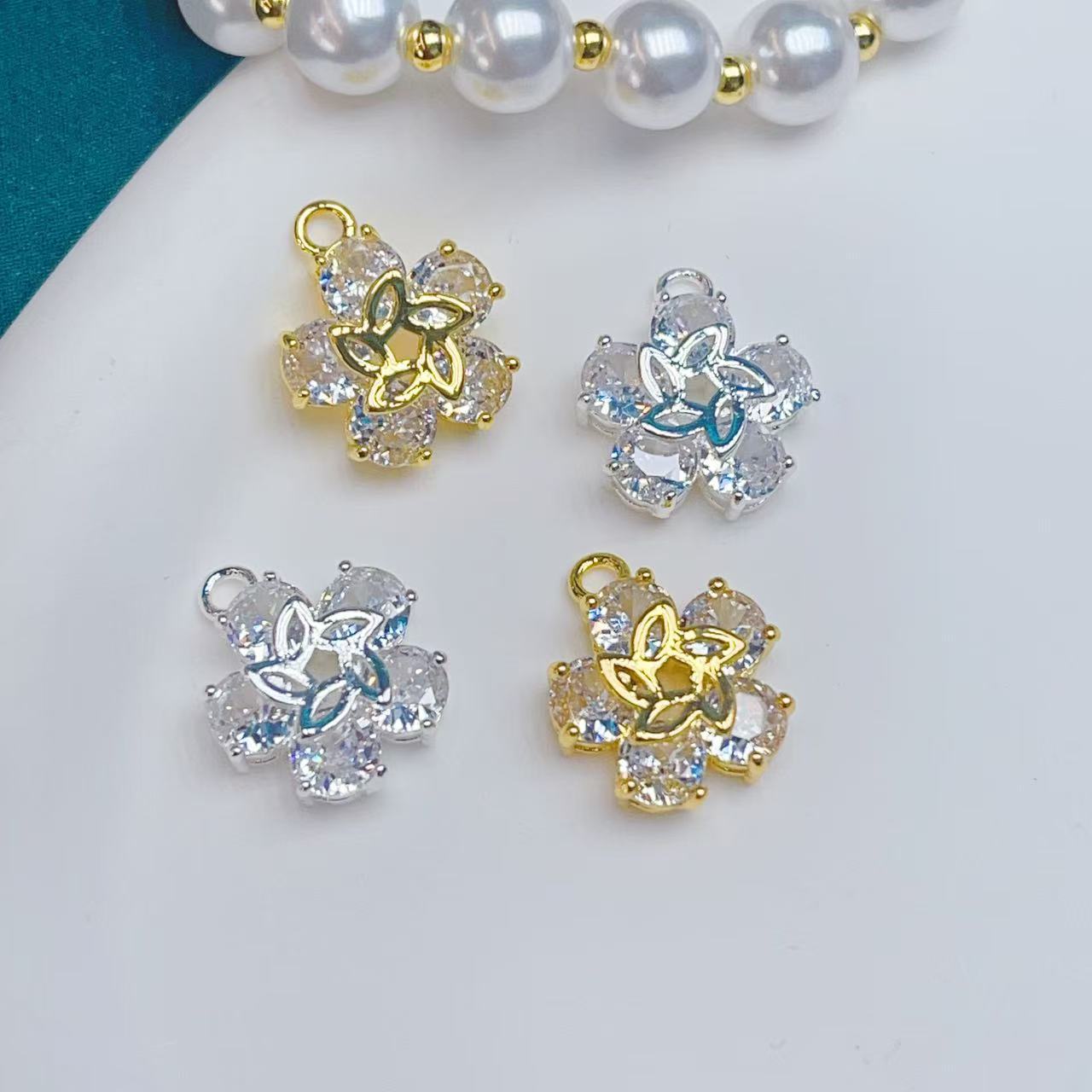 新款热销韩系铜镀真金保色金银俩色diy手工五叶花吊坠配饰