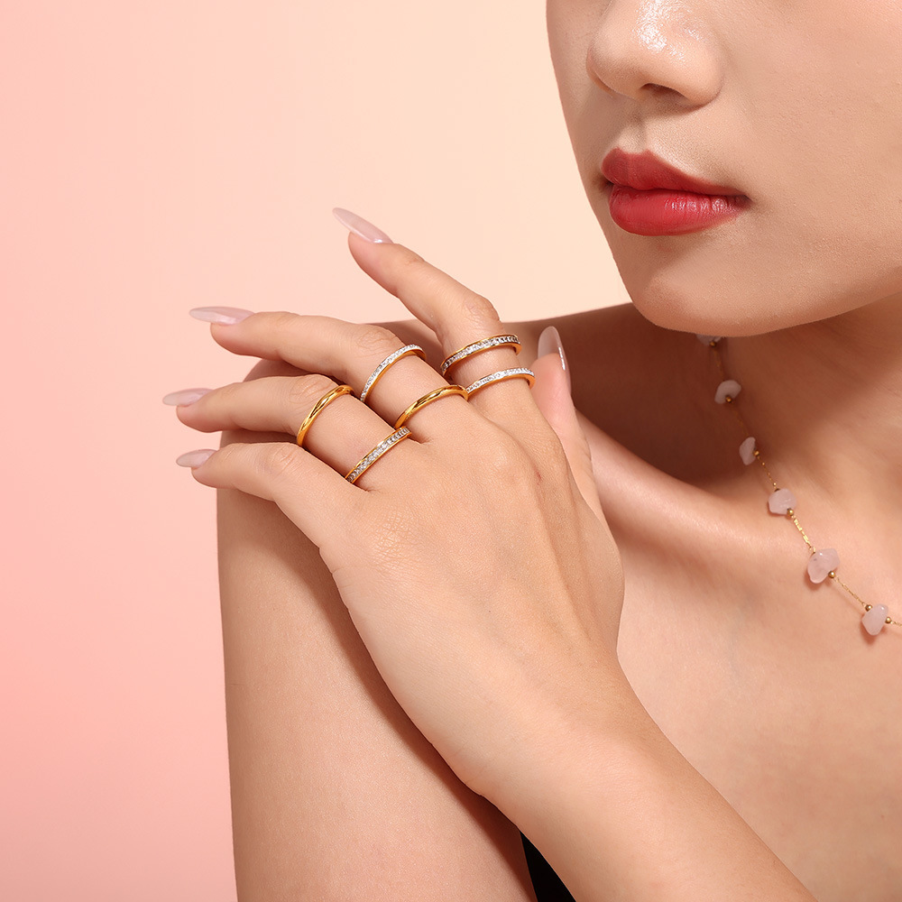 Cross-border new plain ring, ins style simple layering diamond ring, women's jewelry and accessories wholesale details Picture