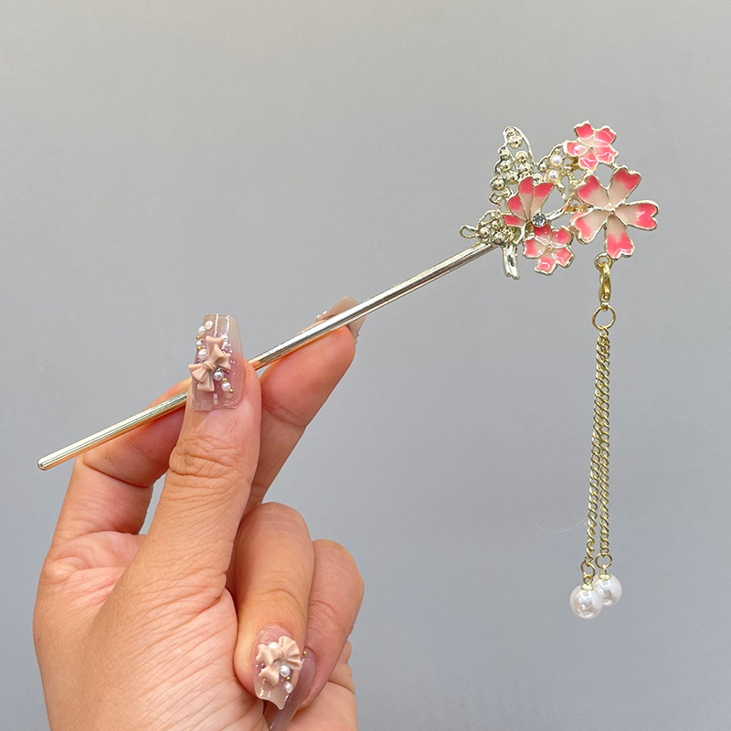 樱花古风花朵发饰女春夏发簪感汉服簪子发钗流苏旗袍盘发钗子步摇