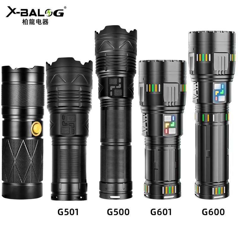 抖音白激光穿天炮合金手电筒输入输出伸缩变焦强光手电筒Type-C