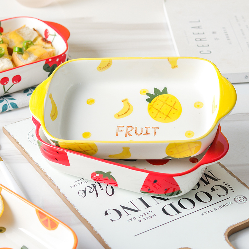 水果陶瓷长方形双耳盘子/网红创意北欧烤箱用具餐具碗细节图