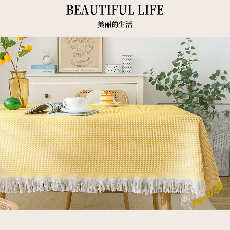 Ins-style cotton and linen French tablecloth, small round table, light luxury birthday photo, white Japanese-style tablecloth, dormitory blanket Specification image
