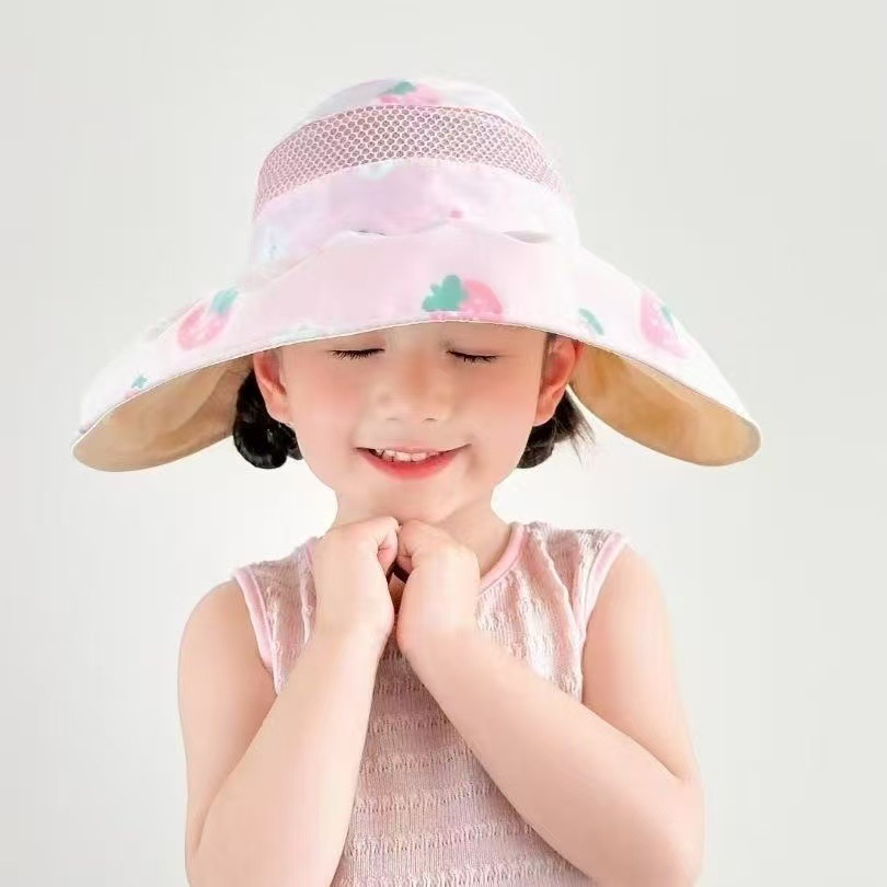 Children's mesh open-top sun hats, girls' and babies' sun hats, summer thin sun protection and UV-blocking shell hats