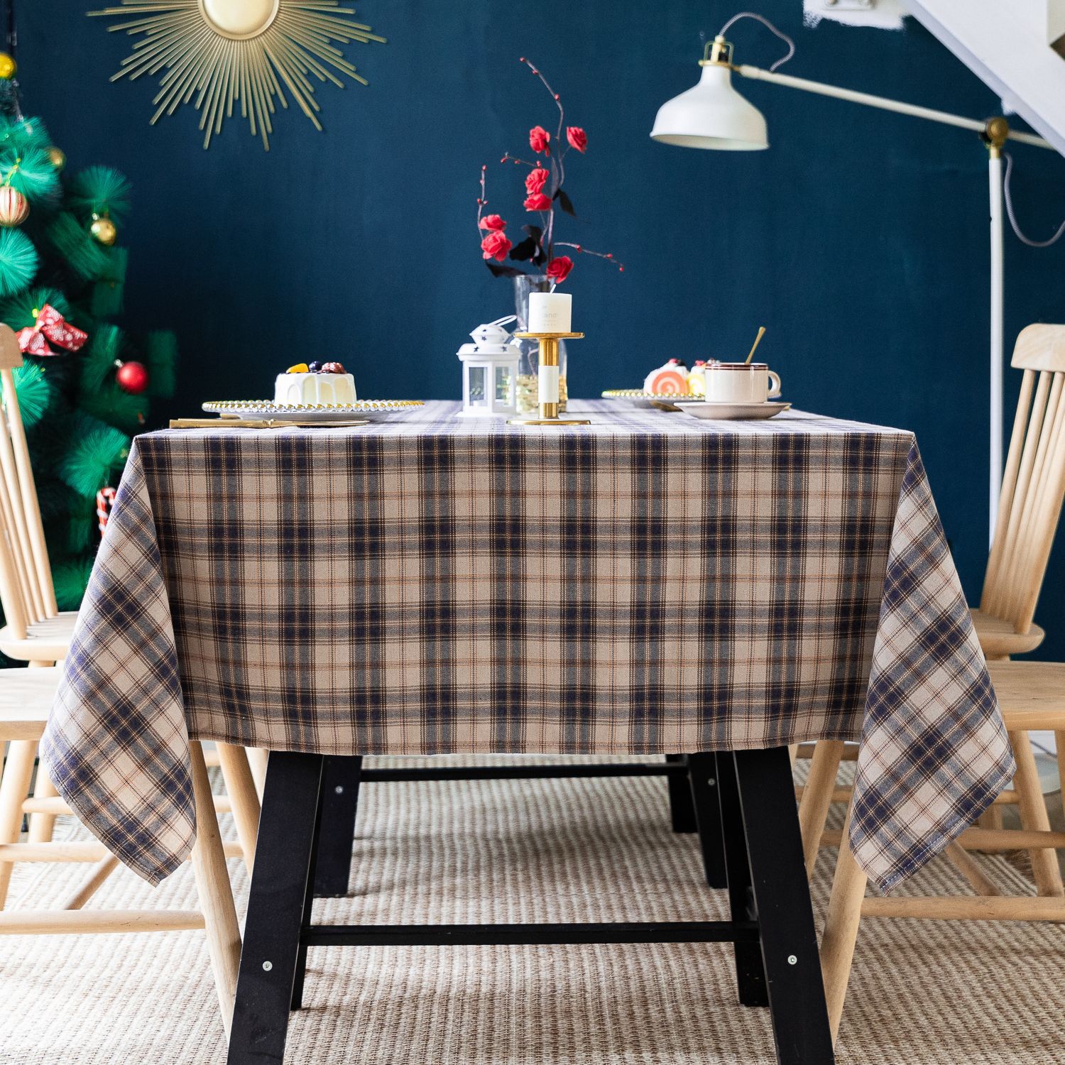 Table Fabric American Green Plaid Christmas Day Amazon Rectangular Atmosphere Decorative Tablecloth Manufacturers South Korea Application Scenario