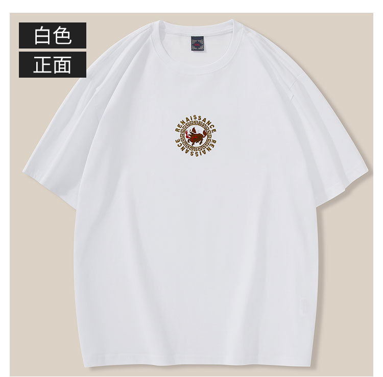 New short-sleeved T-shirts for men in Spring/Summer 2025, featuring traditional Chinese fashion with Qilin embroidery and pure cotton round-neck, are a summer trend brand for young people Specification image