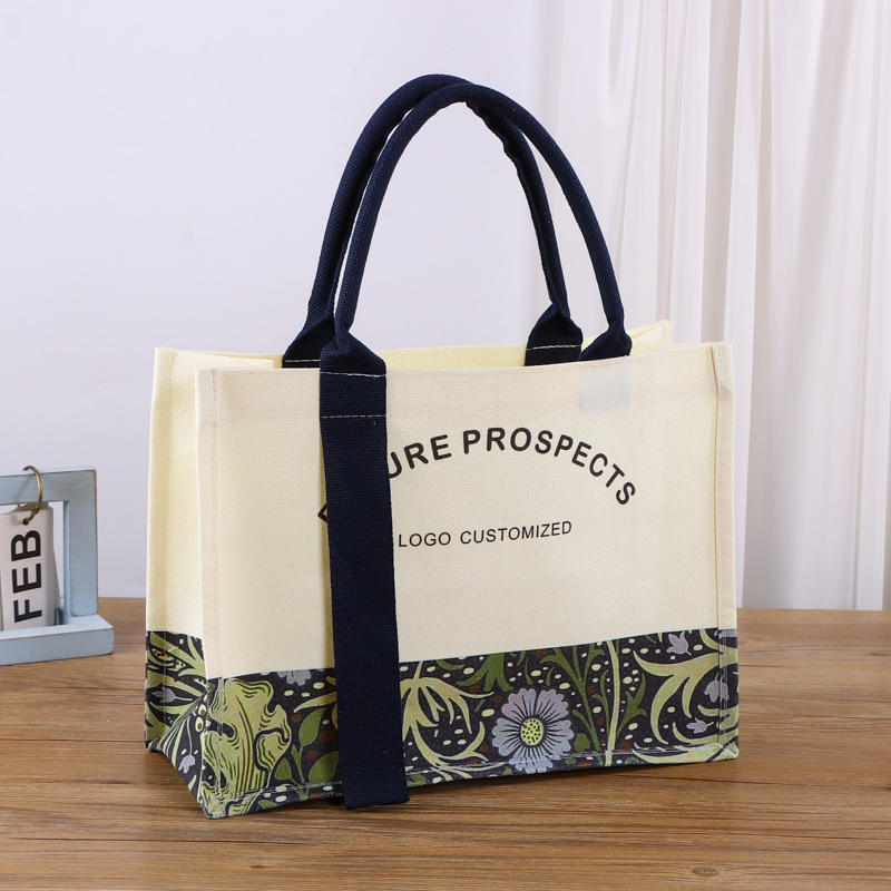 Custom-made ribbon canvas bag, patterned floral world, colorful horizontal creative canvas hand bag, shoulder bag and shopping bag details Picture