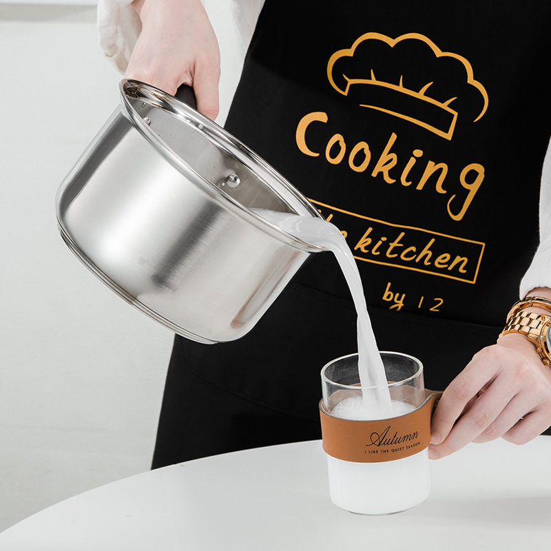 Chaozhou Hufa household stainless steel milk pot with thickened bottom and rolled edge, double-ear soup pot and induction cooker, suitable for baby food POTS Application Scenario