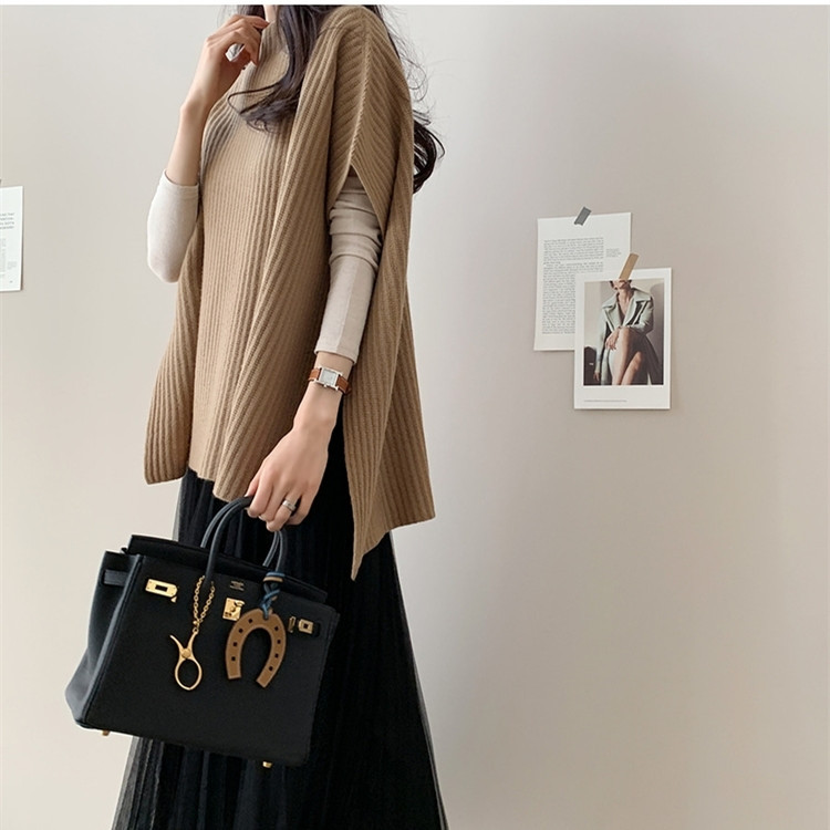 Korean elegant and mature cape sweater, cape coat, Korean-style knitted sweater, women's top, loose and slimming, plus-size Item Picture